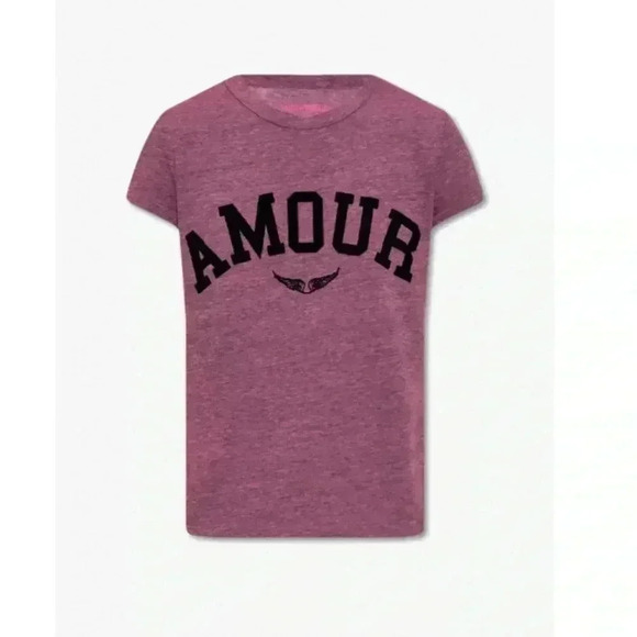 NWT Zadig & Voltaire ‘WALK’ Amour PRINTED T-SHIRT Framboise Pink M - Picture 1 of 7